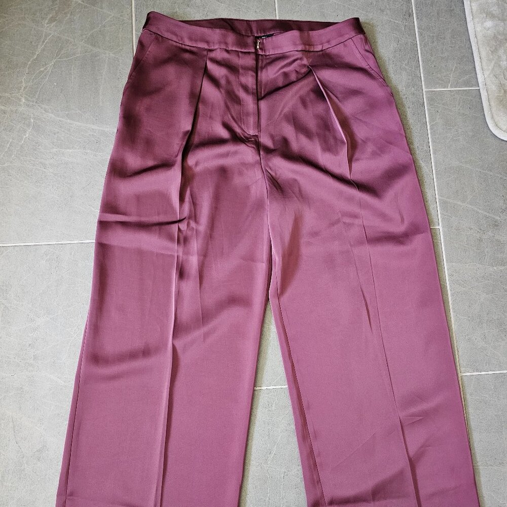 Misook Wide-Leg Trousers in Deep Plum – Size L – NWT